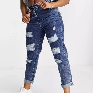 Parisian Ripped Dark Blue Acid Wash Boyfriend Jeans size 10 EUC